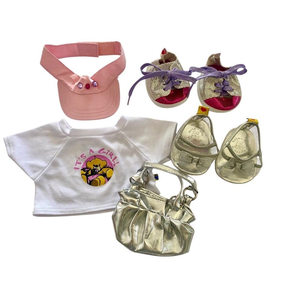 Build A Bear Girl Clothes Accessories BAB Top Purse Shoes Pink Visor 5 Pieces